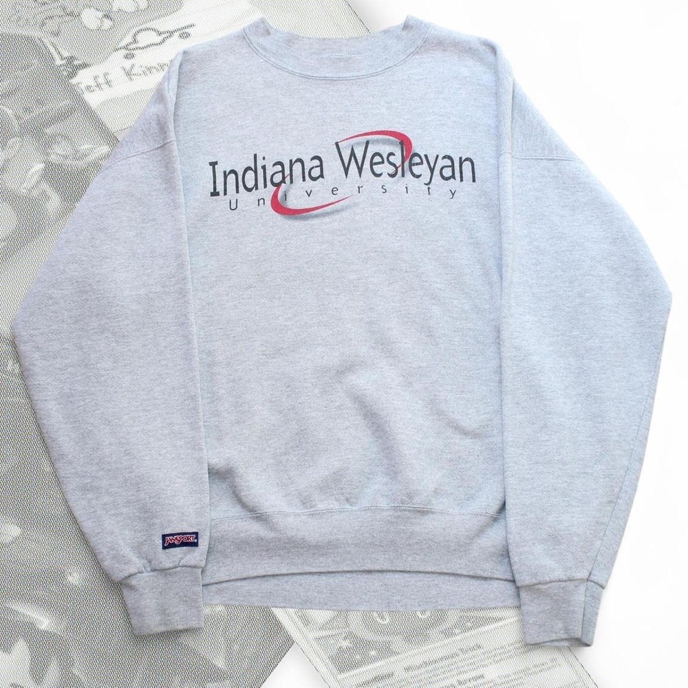 Vintage 90s JanSport Indiana Wesleyan University Sweatshirt Gray XL Made in USA